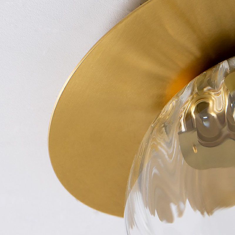 Water Glass Ball Ceiling Light Simplicity 1 Head Gold Finish Semi Flush Mount Light for Balcony