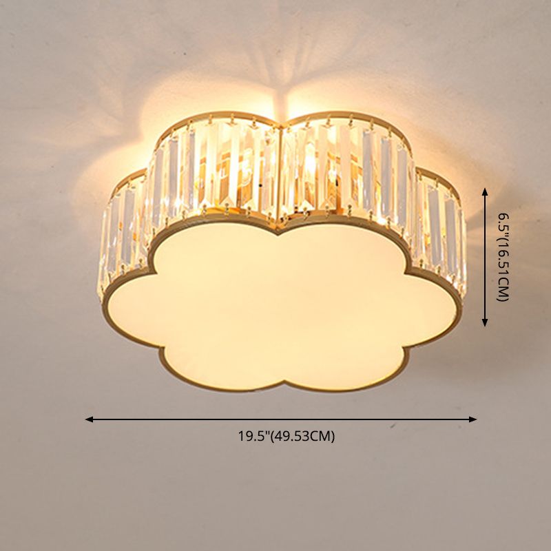 Crystal Flower Flush Mount Lighting Simplistic Bedroom Flush Ceiling Light Fixture in Gold