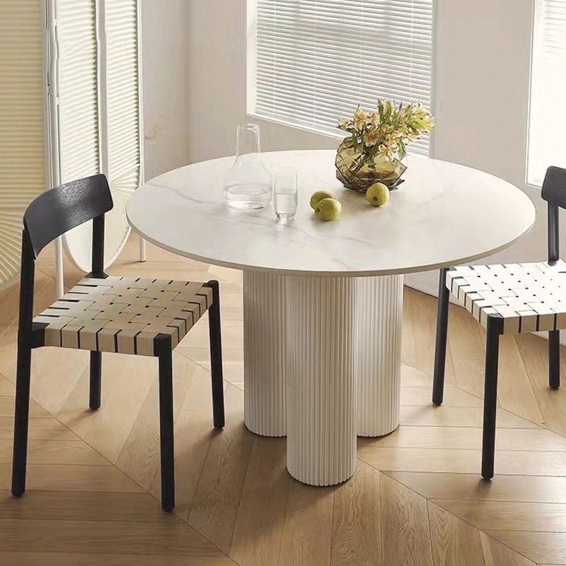 Contemporary Round Dining Table Sintered Stone and Solid Wood Top Table