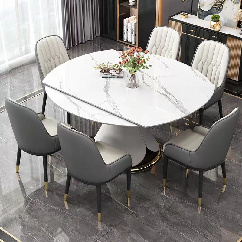 Glam Style Sintered Stone Table Pedestal Dining Table for Kitchen