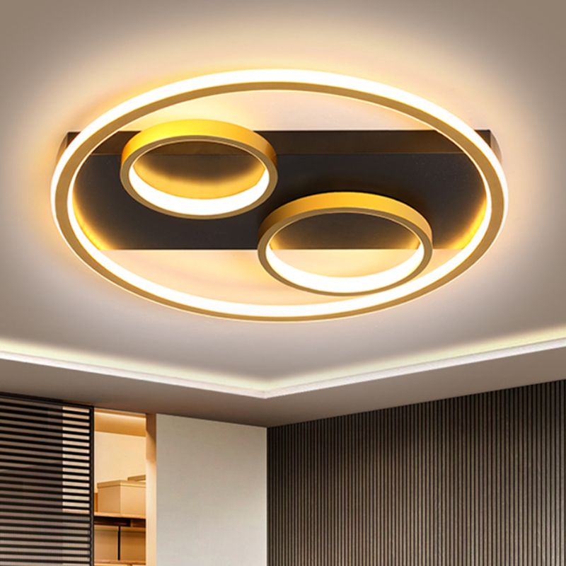 Metallic Circular Ceiling Mounted Fixture Modern LED Black Flush Mount with Rectangle Canopy