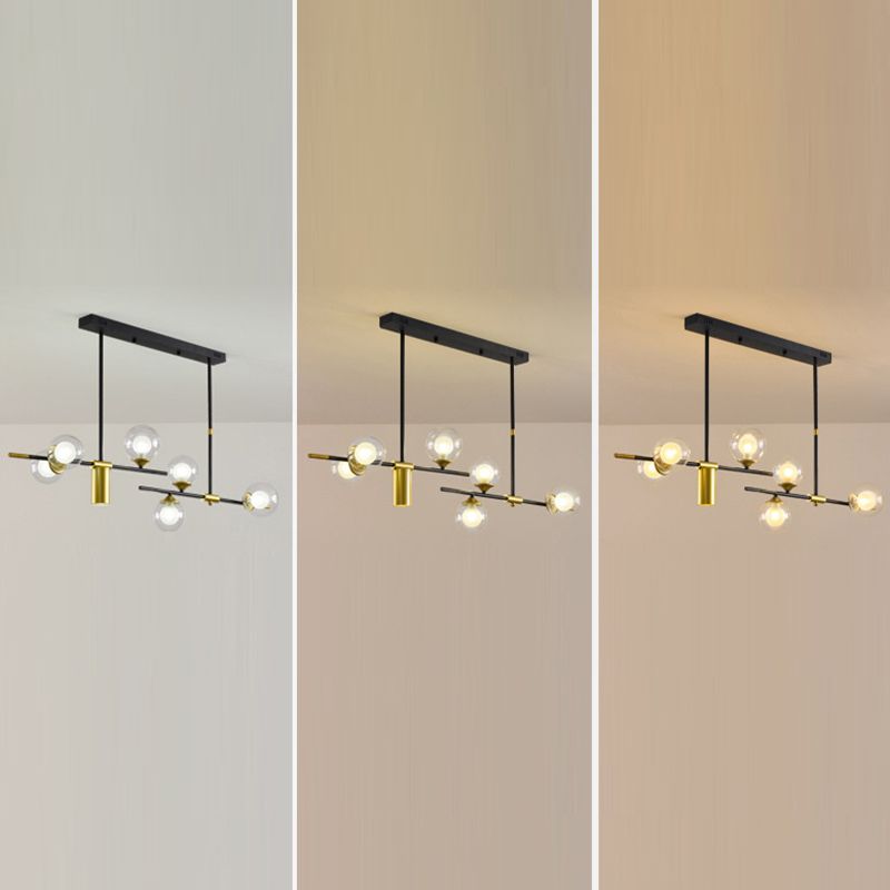 7 - Light Ceiling Pendant Light Iron Kitchen Island Fixture with Glass Ball Shade