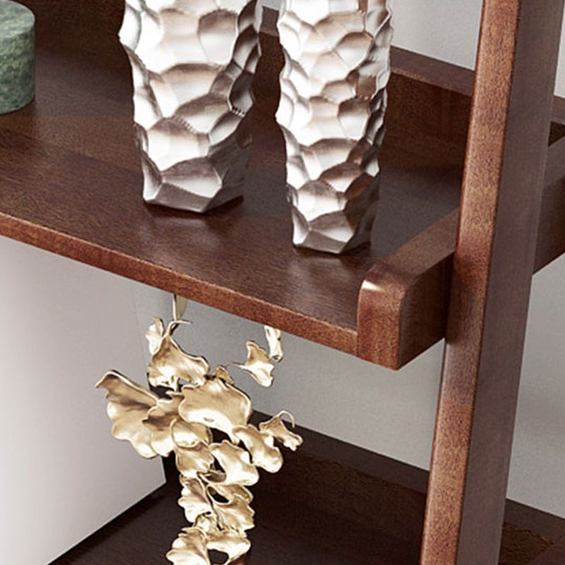 Modern Style Bookcase Rubber Wood Open Back Ladder Bookshelf for Home Office