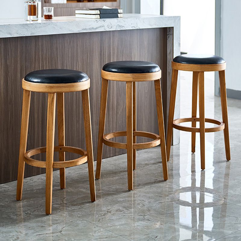 Industrial Solid Wood Counter Stool Faux Leather Counter Height Stools
