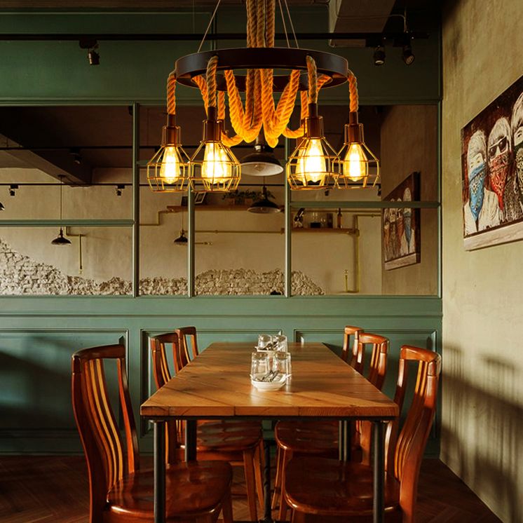 Stile industriale Legno sospeso lampadario Bronzo Bronzo Lampada sospesa per bar