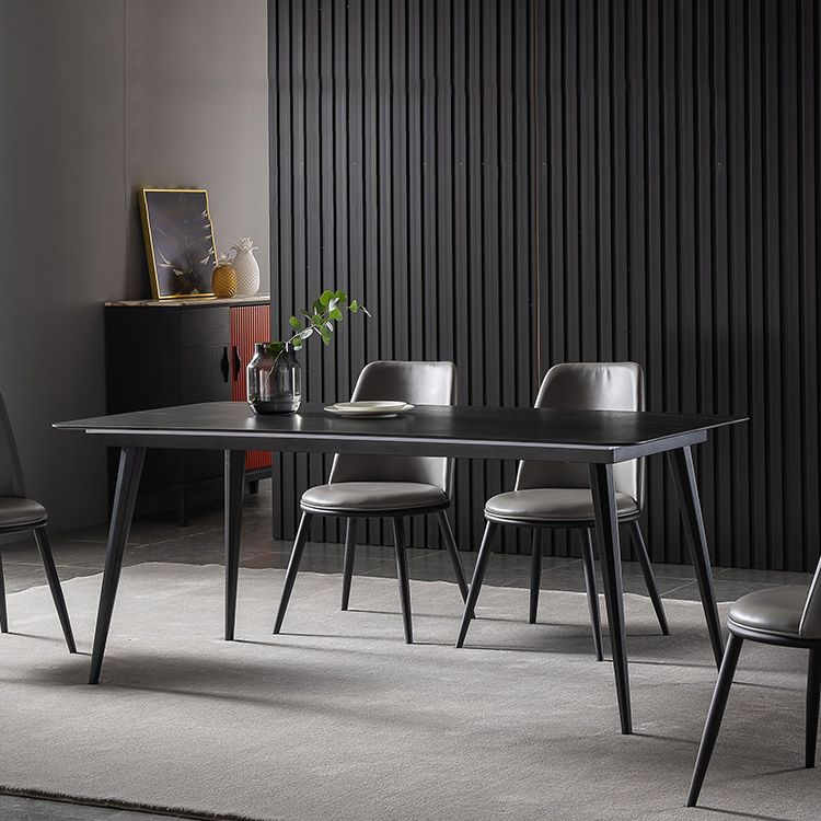 Contemporary Dining Table Set 1/4/5/7 Pcs Black Sintered Stone Top Table with Side Chairs