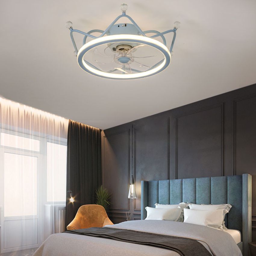Minimalist Crown Shaped Ceiling Fan Lighting Metal Bedroom LED Semi Flush Light Fixture