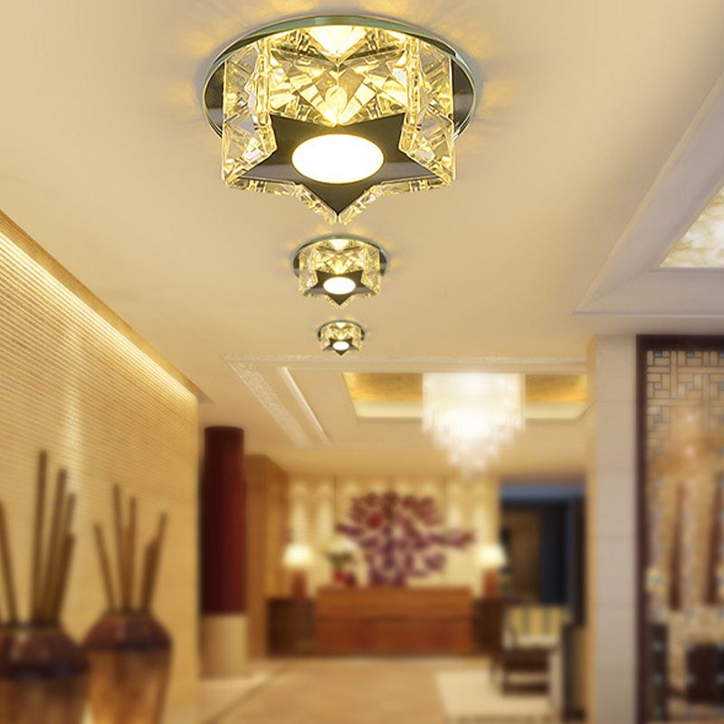 Five-Pointed Star Crystal LED Flush Mount Modern Clear Flushmount Ceiling Light for Entryway