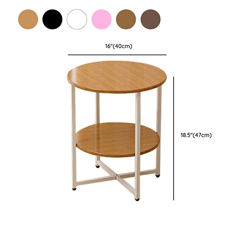 Modern Wood End Side Table Round 2-Tier Corner Table with Storage