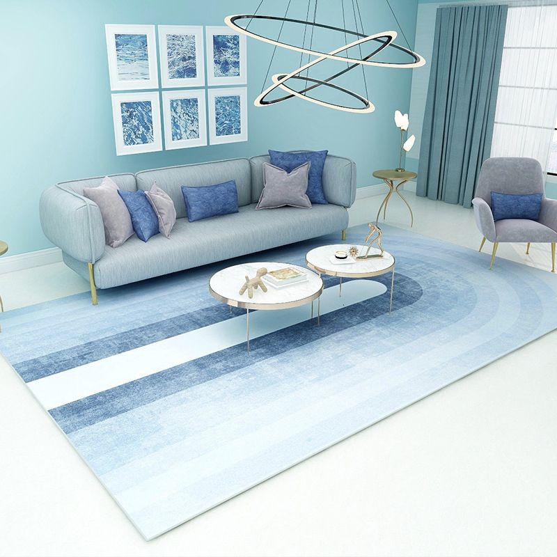 Light Blue Modern Rug Polyester Abstract Graphic Rug Non-Slip Backing Rug for Drawing Room
