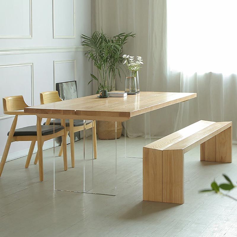 Natural Dining Table Rectangle Contemporary Style Solid Wood Dinner Table