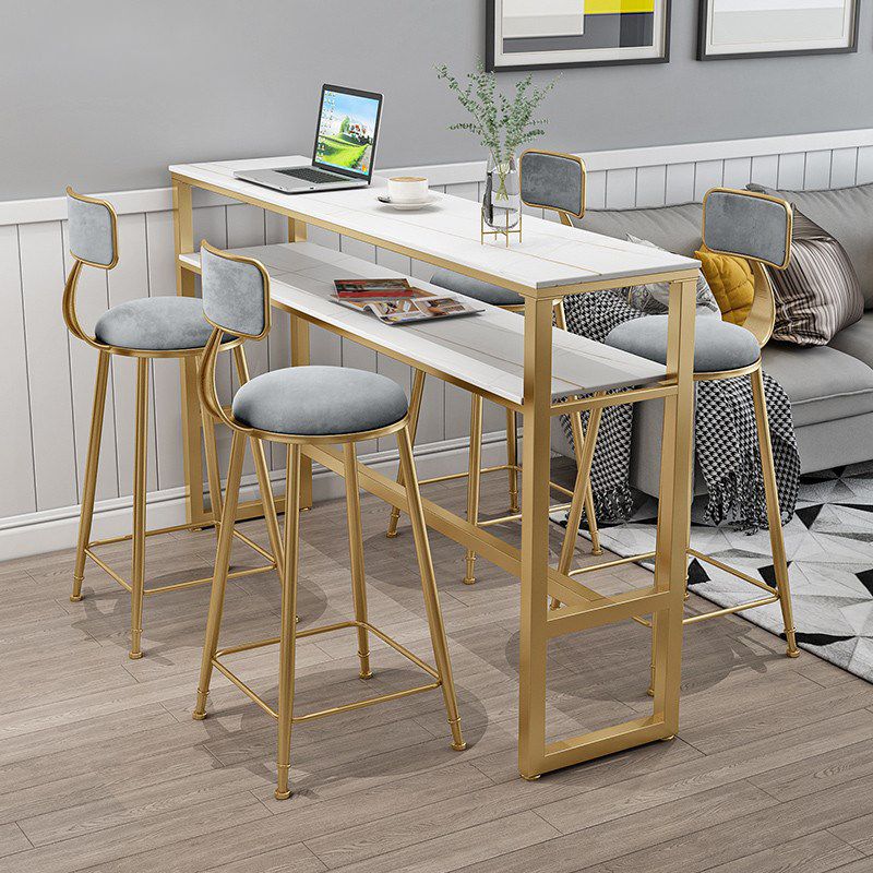 Glam Style Rectangle Bar Set 1/5 Pieces Stone Pub Dining Set for Indoor