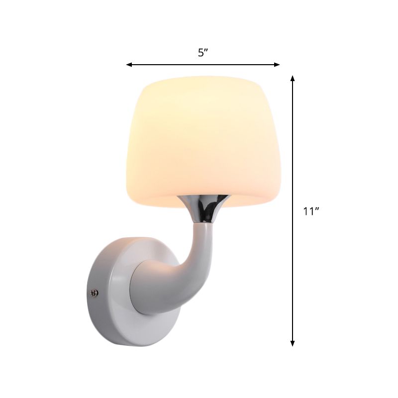 Cup Wall Lamp Contemporary Opal Glass 1 Bulb White Sconce Light Fixture with Metal Curved Arm