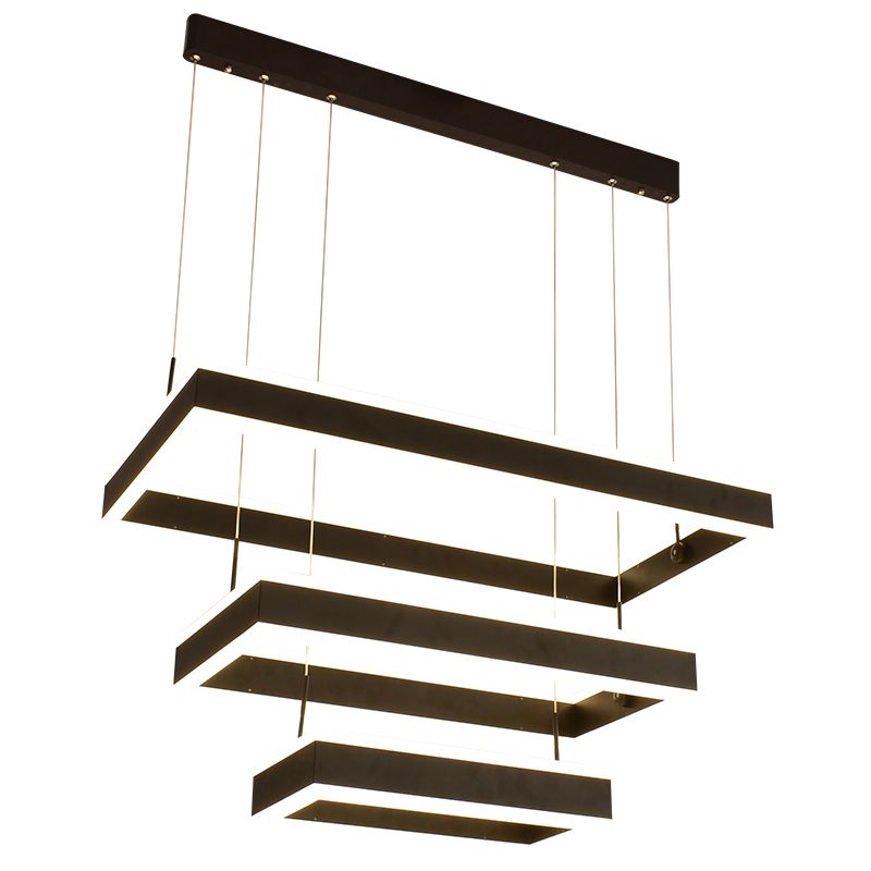 Minimalist Tiered Rectangle Chandelier Lighting Acrylic Living Room LED Pendant Light in Black