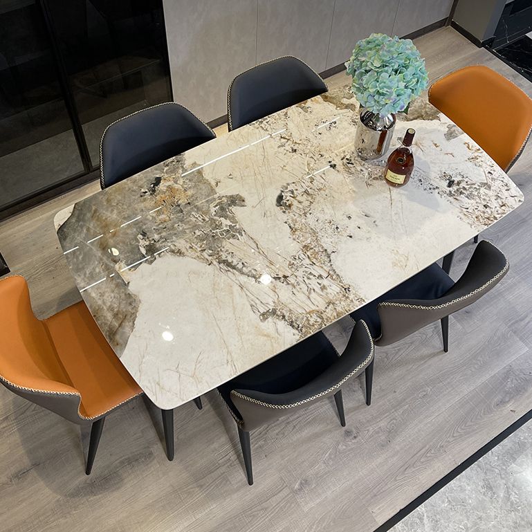 Contemporary Stone Dining Set 1/2/5/7 Pieces Dining Table Set with Solid Back Chairs