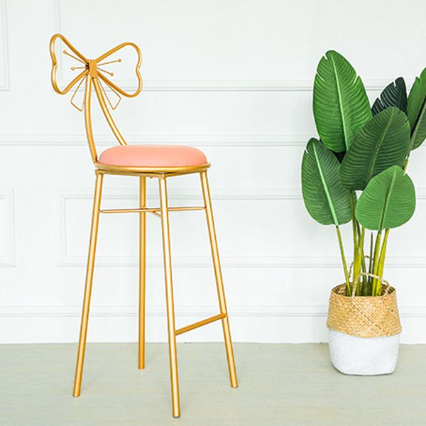 Glam Armless Backrest Counter Stool Iron Dessert Shop Bar Stool with Cushion and Pedal