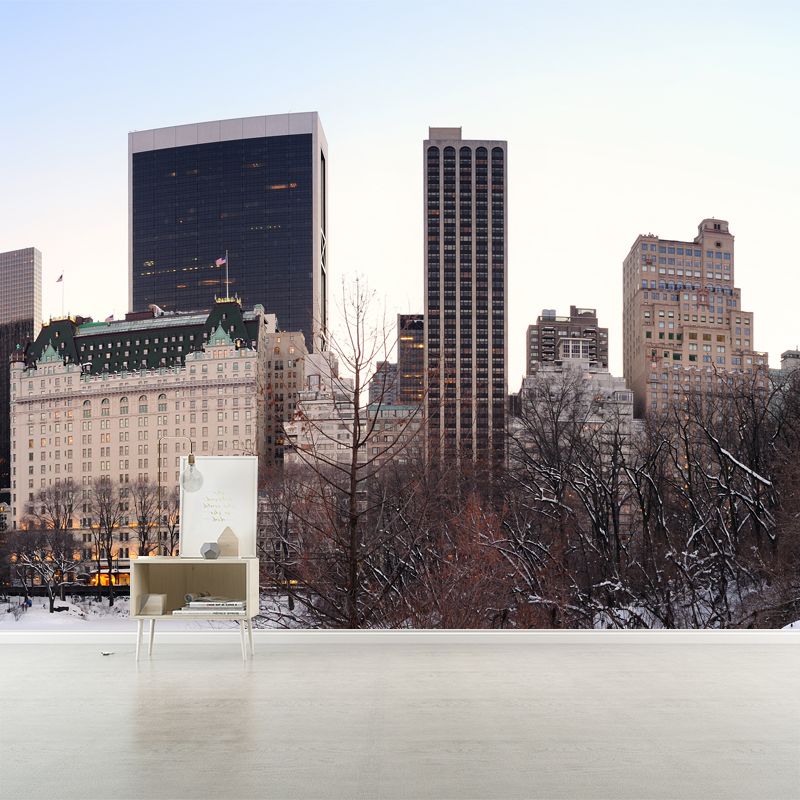 Modern Winter Cityscape Wallpaper Mural Non-Woven Washable Brown Wall Decor for Home