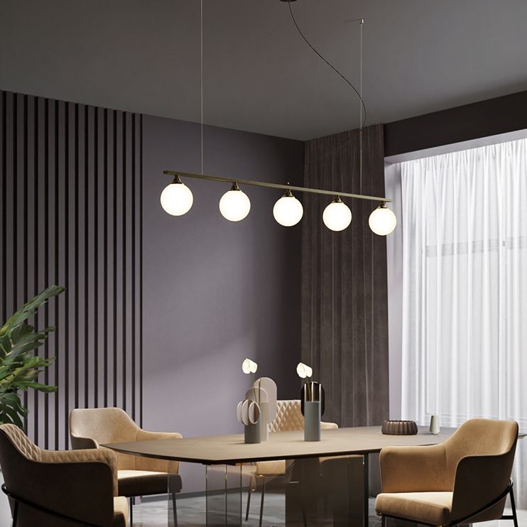 Simplicity Ball Shade Island Pendant Light Milky Glass Dining Room Hanging Light