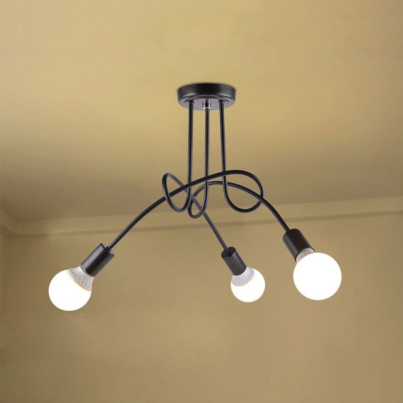 Industrial Style Ceiling Light Metal Multi Head Semi Flush-mount Lamp for Living Room