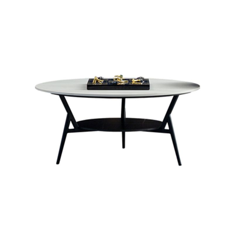 Modern Slate Trestle Coffee Table with Storage Round Cocktail Table in Grey