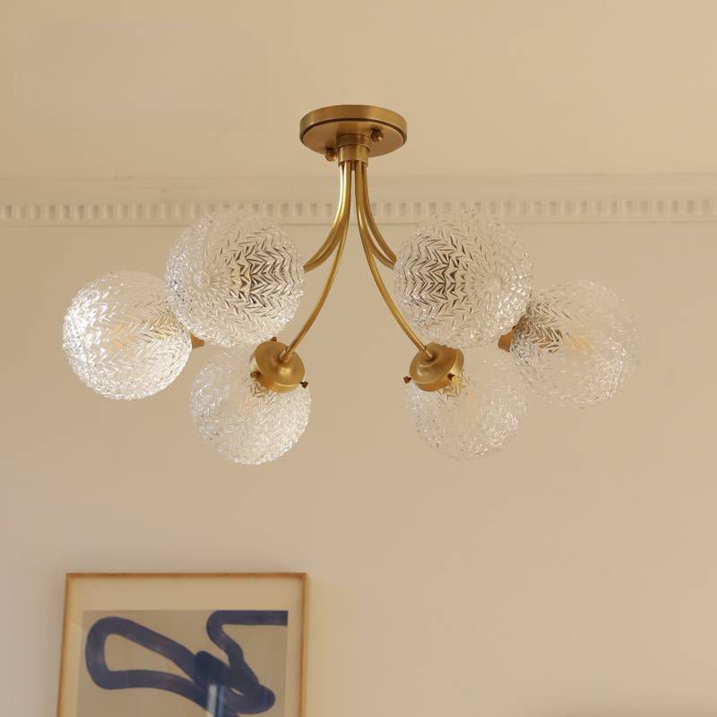 Glass Ball Shape Flush Mount Light Modern-Style Multi Lights Flush Ceiling Light in Brass
