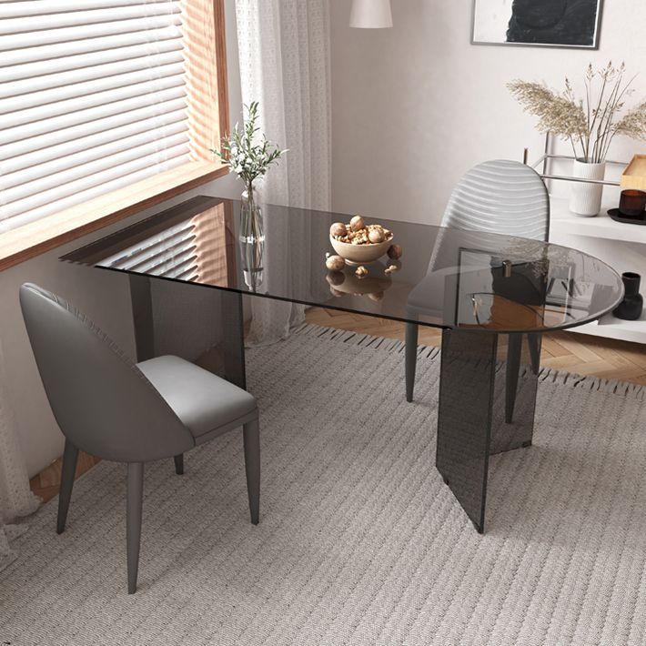 Table à manger en verre trempé, Base à Double piédestal, Table de forme libre pour la maison
