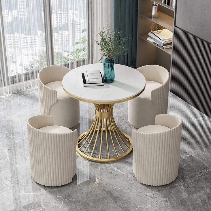 White Faux Marble Dining Table Traditional Luxury Round Table for Home