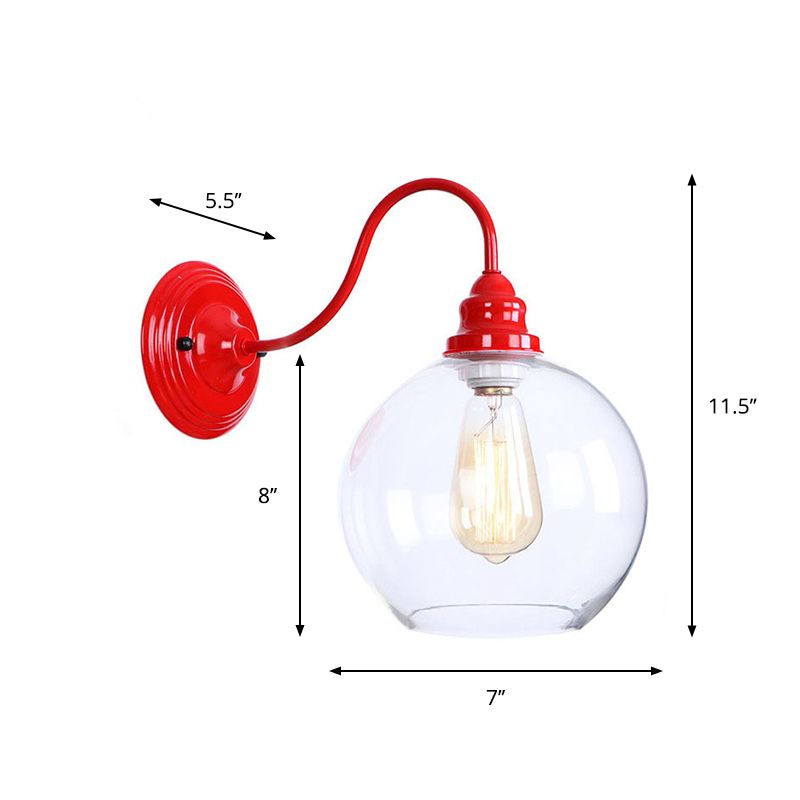 Iron Red Wall Light Kit Gooseneck 1 Bulb Loft Style Wall Lighting with Cone/Sphere/Bell Clear Glass Shade