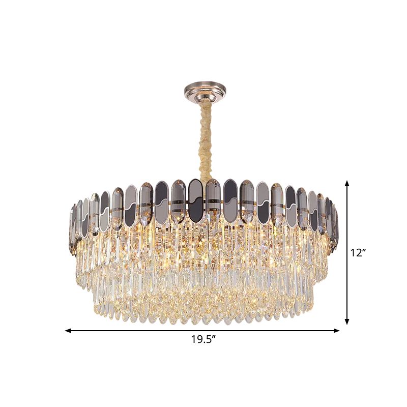 Modernist Tiered Round Ceiling Suspension Lamp 11 Bulbs Clear Crystal Chandelier Lighting Fixture