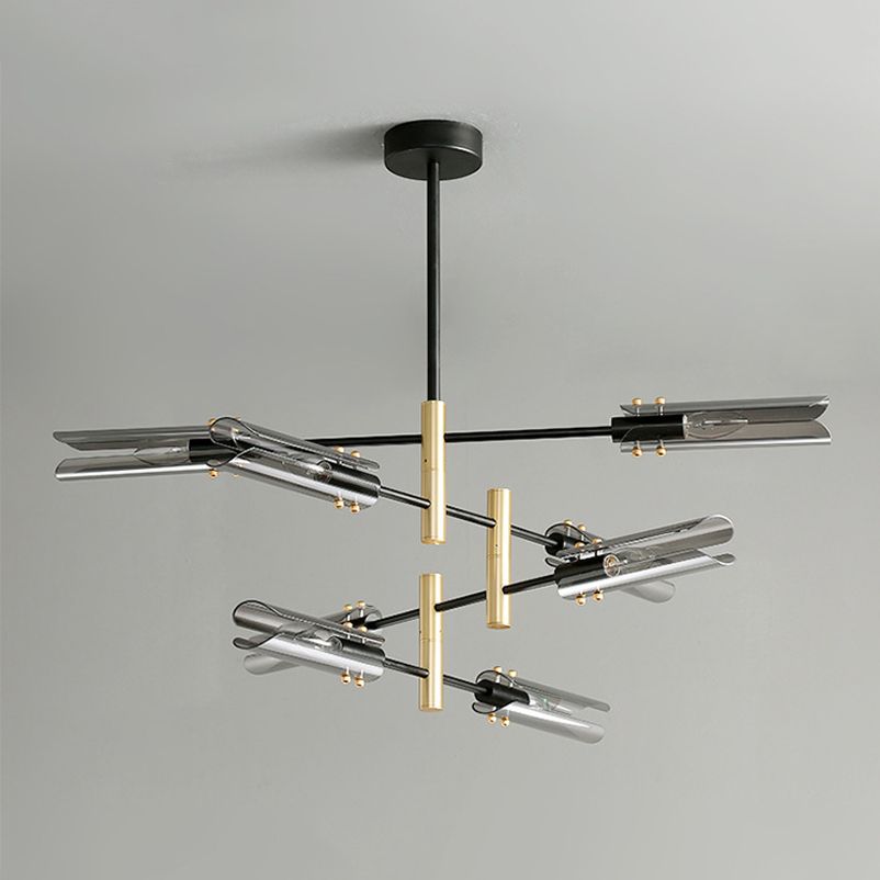 Accesorios de iluminación de lámpara posmoderna de vidrio lámpara de araña colgante negra y dorada