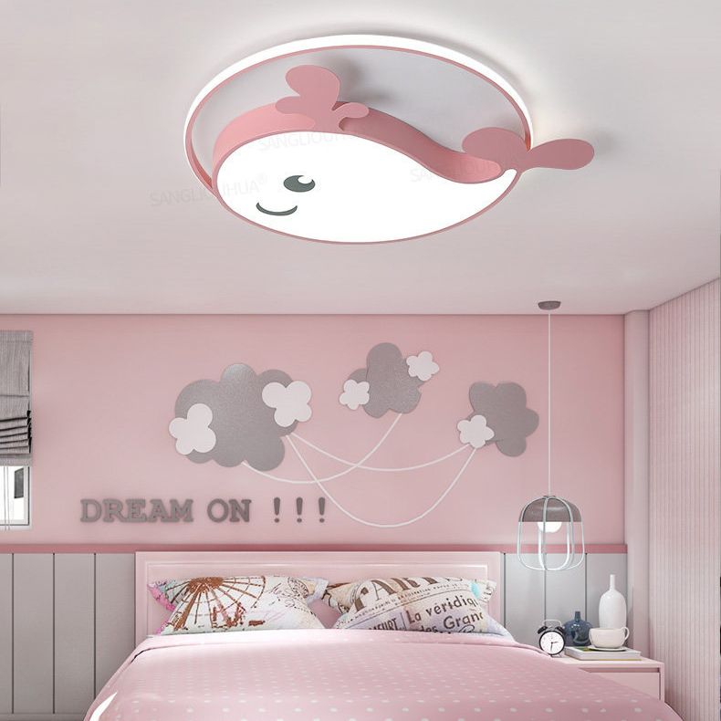 Kinder Kreative LED Deckenleuchte Schmiedeeisen Dolphin Flush Mount mit Acryl Schatten