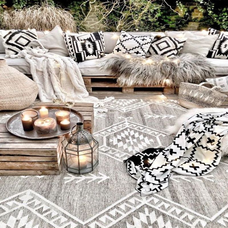 Boho Rug Boho-Chic Area Rug Polyester Easy Care Carpet for Bedroom