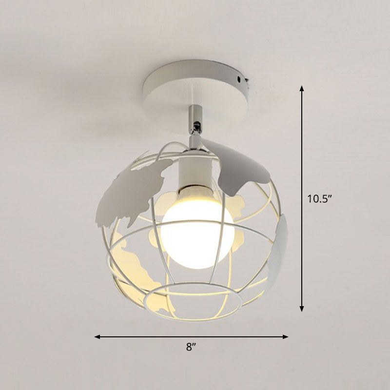 Retro Geometric Semi Flush Mount Lighting 1 Head Iron Flush Mount Fixture for Entryway