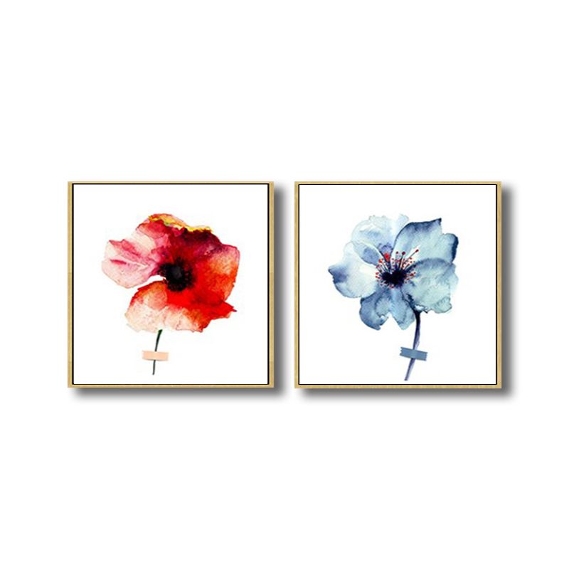Pastel Color Floral Design Painting Textured Modern Dining Room Canvas Wall Art, Set of 2