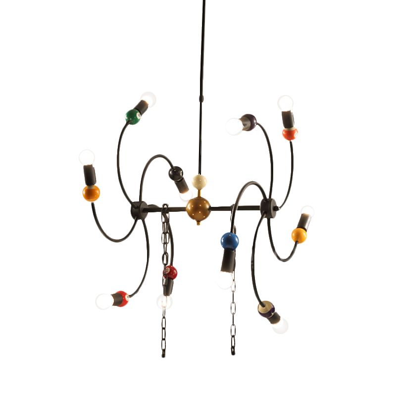 Windmill Iron Hanging Light Kit Industrial 10-Light Restaurant Chandelier in Black with Billiard Deco and Chain