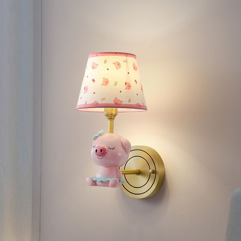 Pink Pig Wall Lighting Contemporary Wall Light with Cartoon Patterned Empire Shade