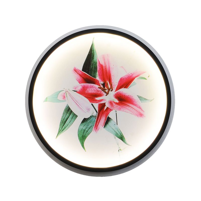 Style oriental circulaire de lampe murale métallique LED LED MURD MURD MONTÉE EN NOIR AVEC BLOSSOM / MOTEUR D'OIFFICE