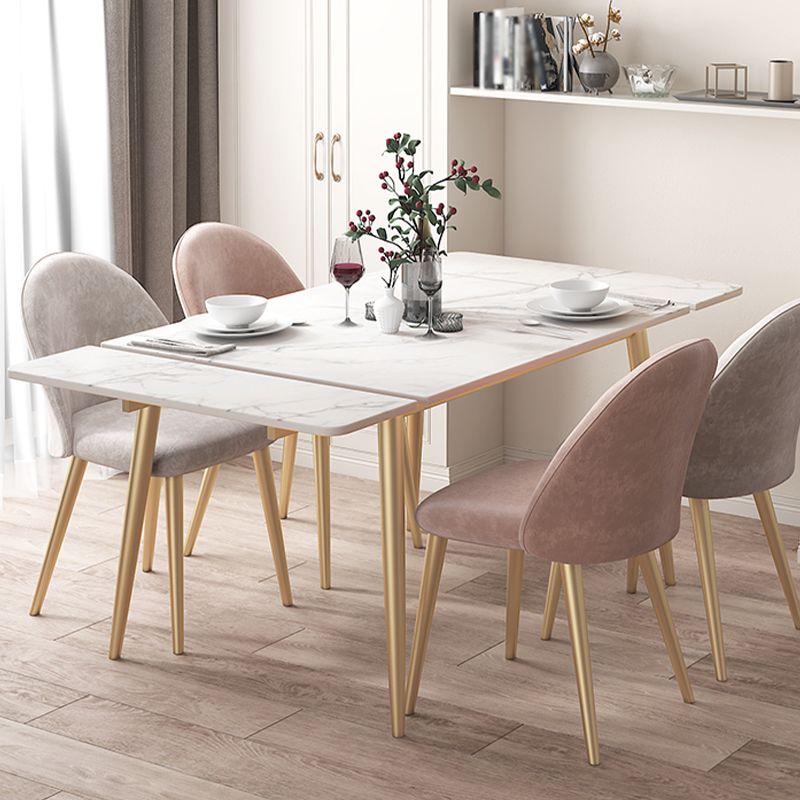 Rectangle Golden Base Dining Table Glam Stone 4 Legs Dining Table