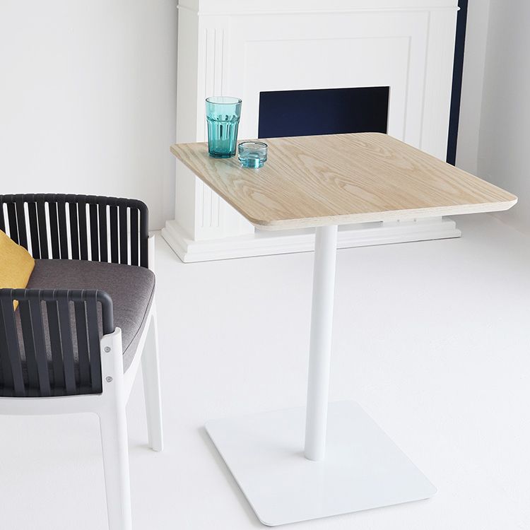 Metal Industrial Square Dining Table Solid Wood Top Indoor Table with Pedestal Base