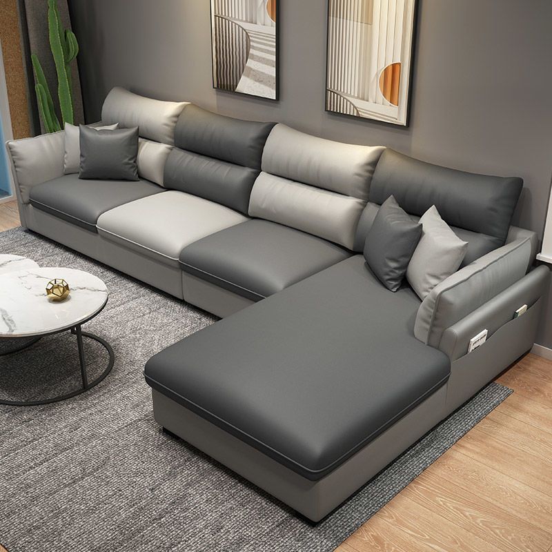 Mid Century Modern Faux Feather 4-seat Sofa & Chaise For Living Room