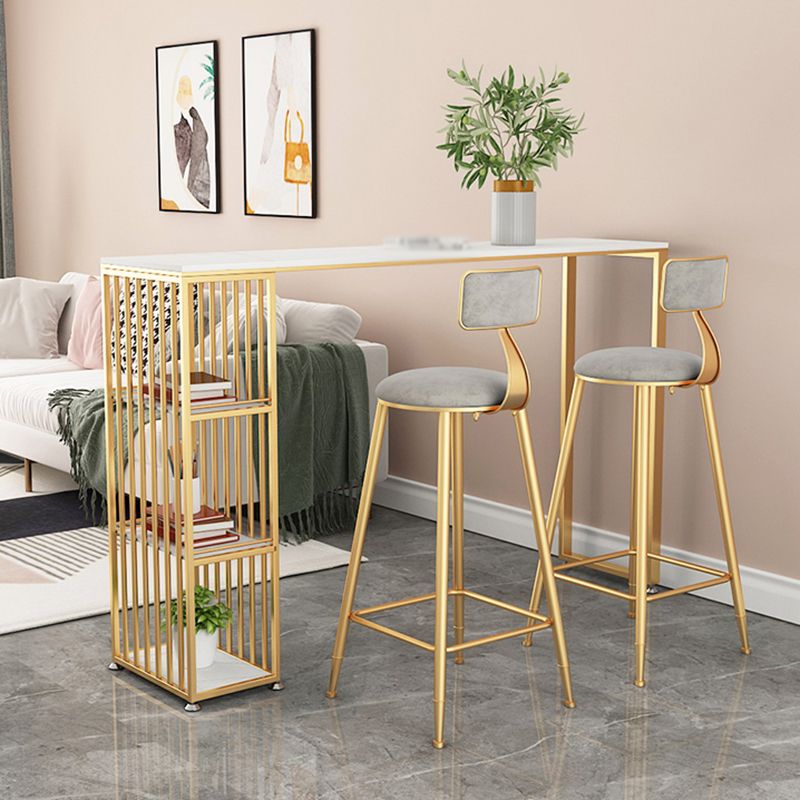 Tavolo da bar per pub in pietra rettangolo glam tavolo da pranzo a doppio piedistallo con 3 scaffali