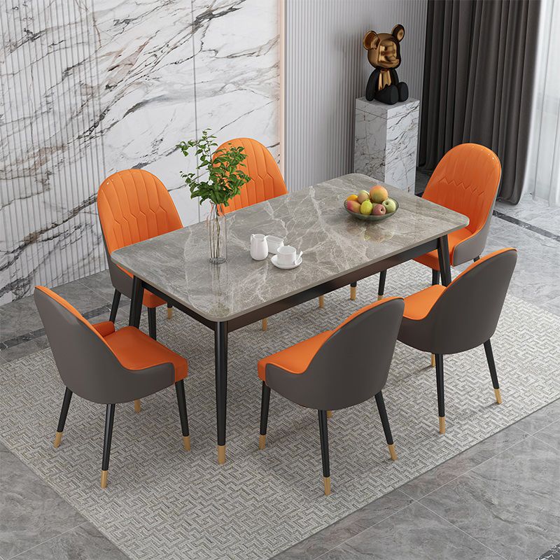 Luxury Sintered Stone Dining Table Rectangle Grey Top Table with Metal 4 Legs