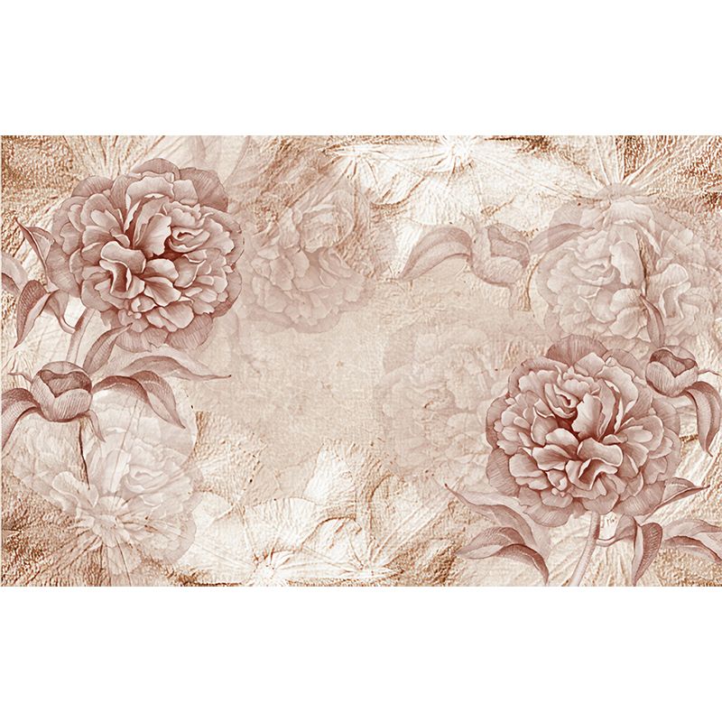 Big Peony Blossom Wall Mural Moisture Resistant Trendy Living Room Wall Covering in Light Pink