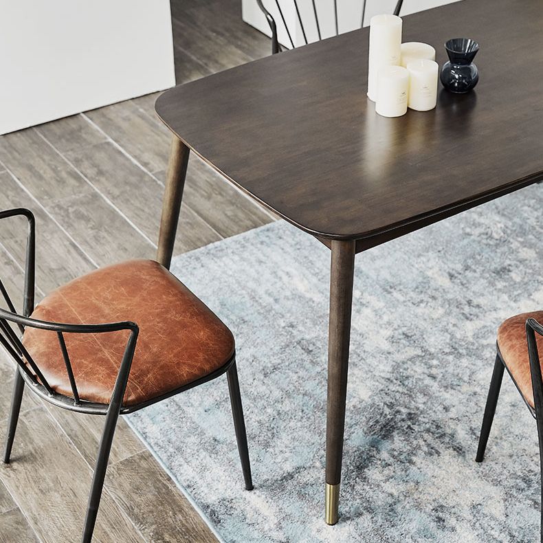 Rectangle 4 Legs Luxury Style Dining Table Wood Color Fixed Table of Solid Rubberwood