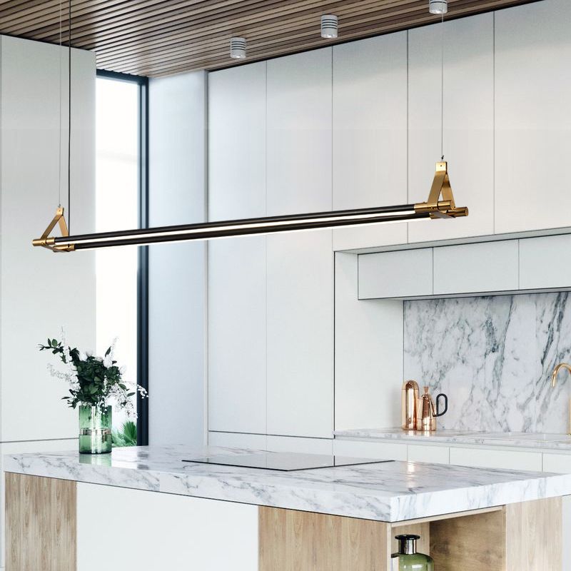 Modern Black/Golden 2-Light Kitchen Island Lighting Metal Island Pendant Lighting