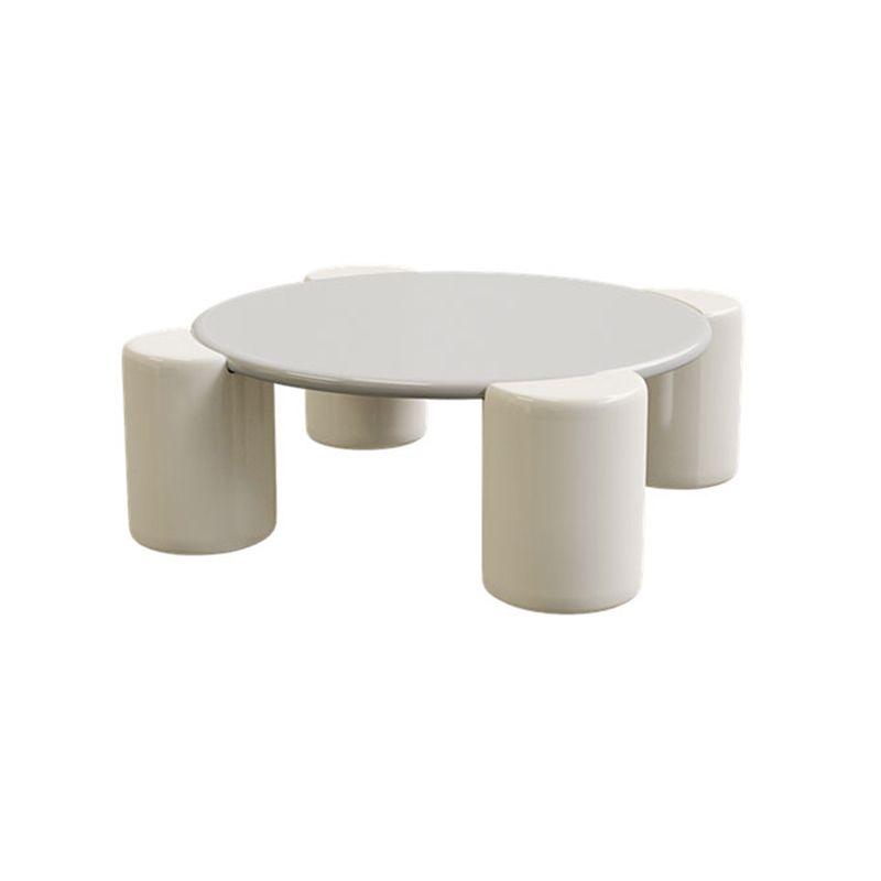Solid Wood 4 Legs Coffee Table Minimalist Round Accent Table in White/Gray