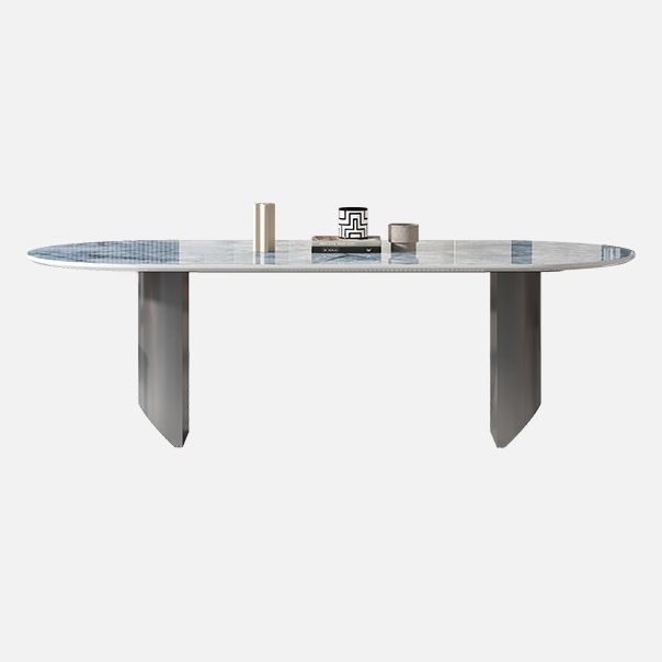 Metal Oval Traditional Luxury Dining Table Sintered Stone Table with Double Pedestal