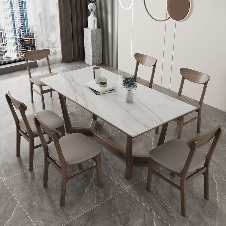 Rectangle Mid-Century Modern Dining Table White Tone Fixed Table with Sintered Stone