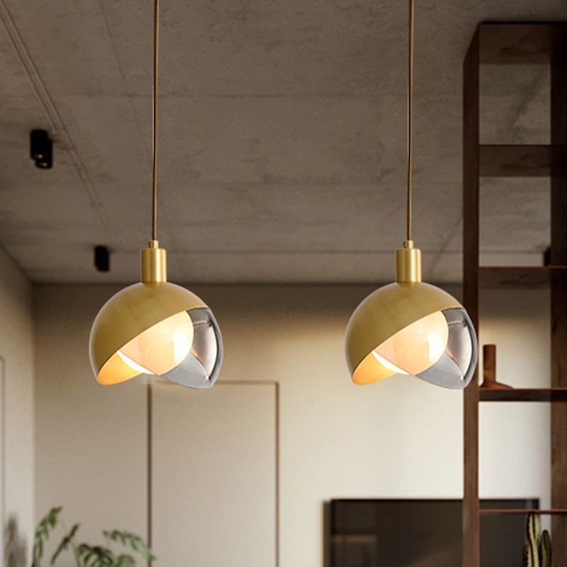 Gold Split Globe Cluster Pendant Light Simple Metallic 2/3 Lights Dining Room Down Lighting with Round/Linear Canopy