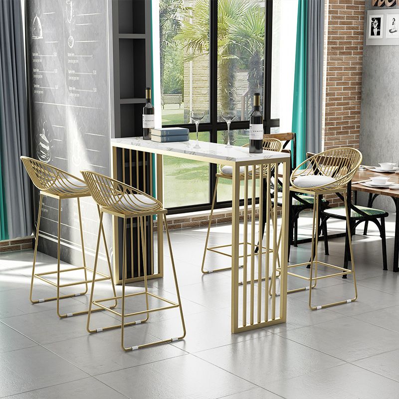 Glam Rectangle Bar Table Set 1/2/5 Pieces Stone Bar Table with High Stools